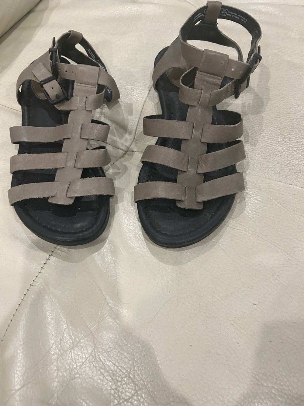 Clarks Taupe Strappy Sandal with Black Footbed. Very comfortable!